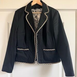 Black Women's Jacket with Tweed Trim